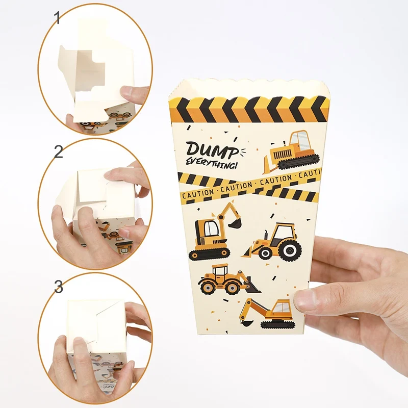 Engineering vehicle Popcorn Box Candy Gift Box Construction Theme Birthday Party Decorations Kids Baby Shower Favors Supplies