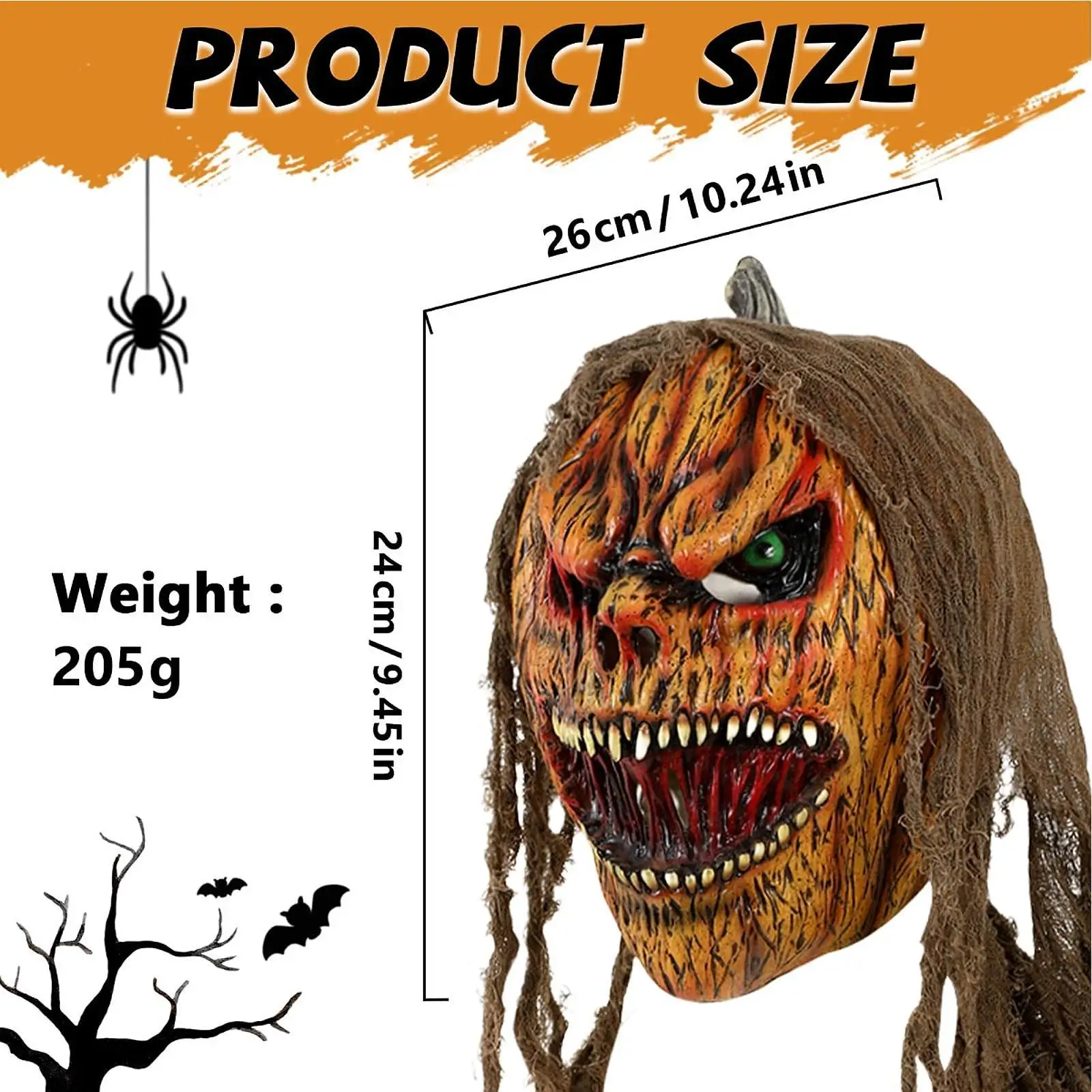 Spaventoso costume cosplay novità mascherata zucca di Halloween maschera per la testa per pub fotografia vestito operato realistico vestire