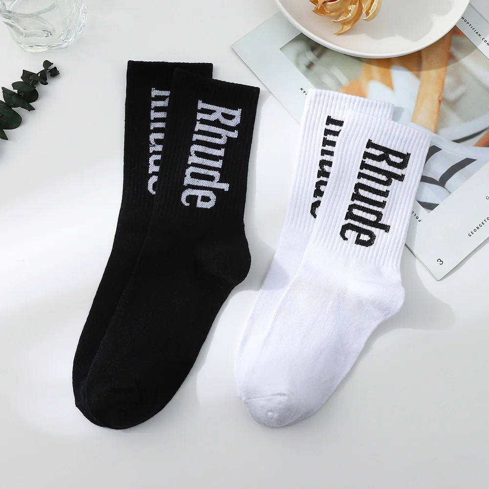 5 Pairs Men\'s Medium Socks Can Be Worn With Letter Pattern In All Seasons run Sports And Fashion Socks Basketball socks