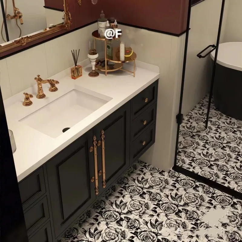 French American style slate bathroom cabinet combination toilet washbasin black bathroom cabinet wash washbasin cabinet