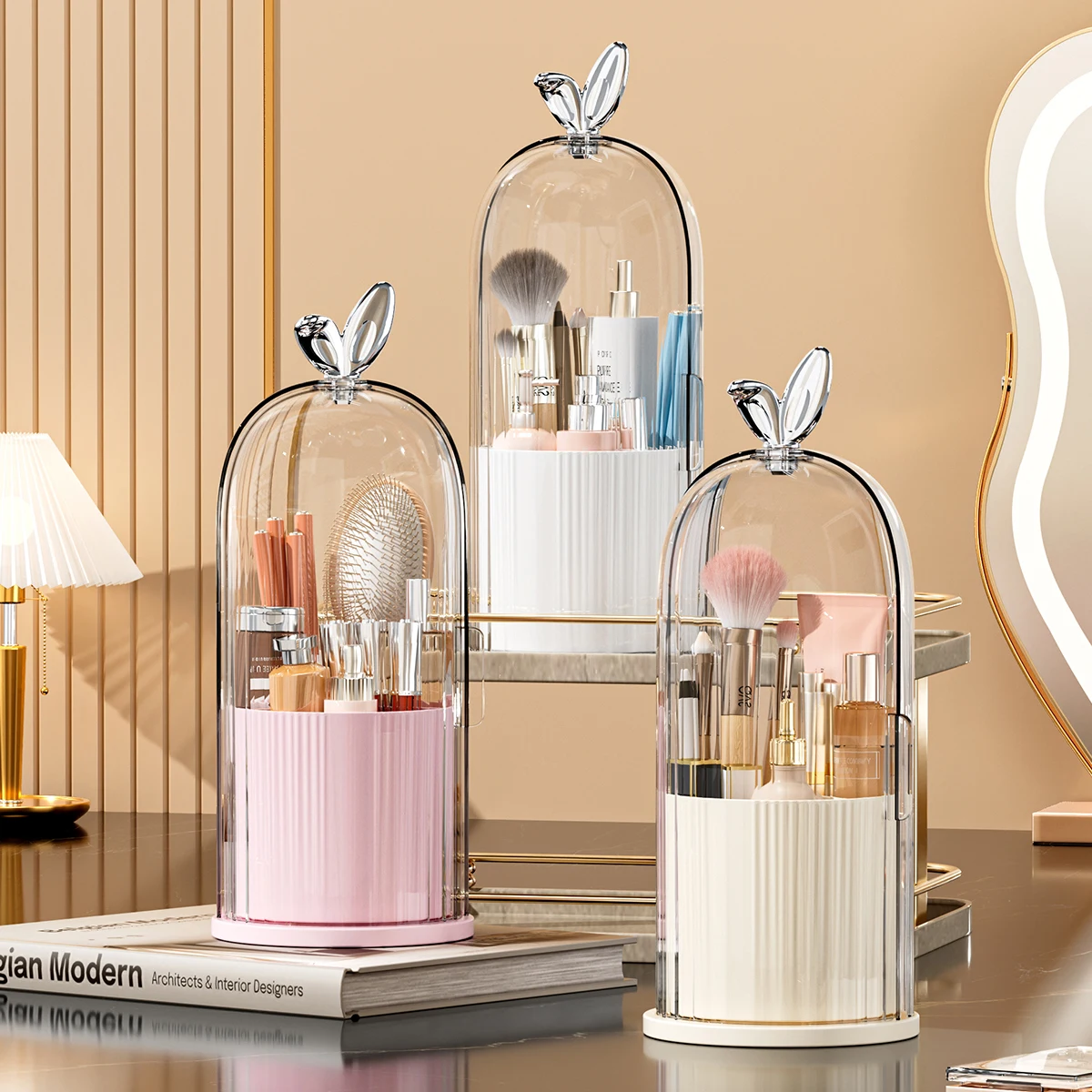 360 °   Drehbarer Make-up-Pinselhalter Kosmetik-, Lippenstift-, Augenbrauenstift-, Lidschatten-Organizer mit transparentem Deckel, staubdicht, wasserdicht.