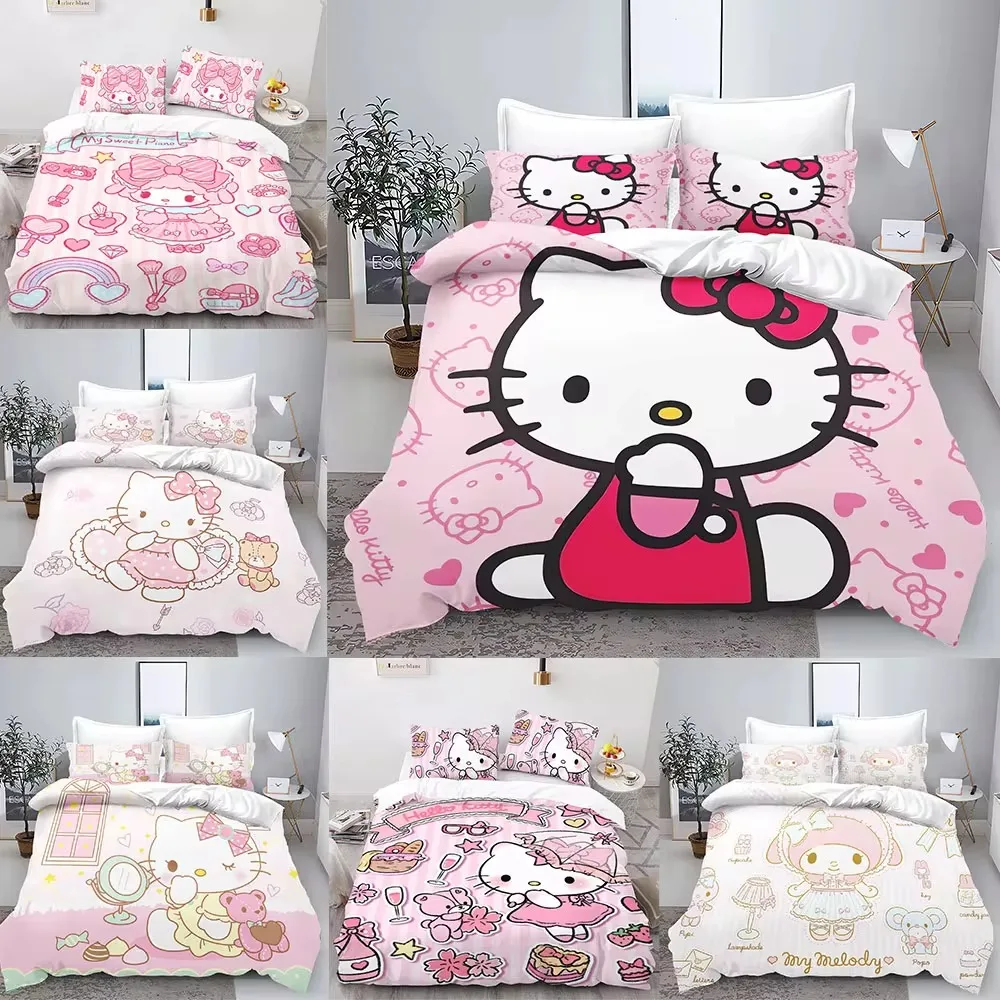 

Детские комплекты постельного белья Sanrio, Hello Kitty Melody, покрывало, пододеяльник, подушка, Детские комплекты из 2-3 предметов, украшение для спальни