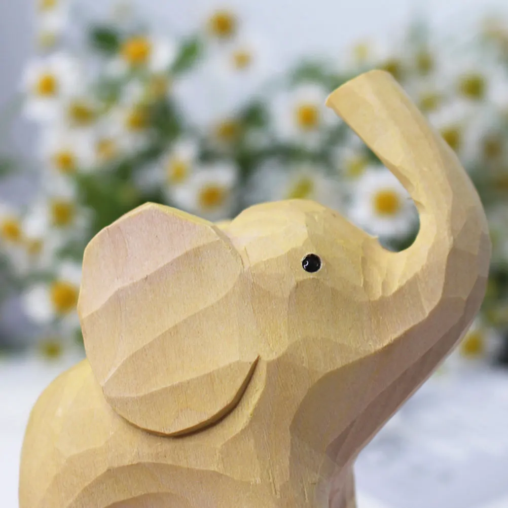 

1pcs Wooden Elephant Ornament Small Animal For Home Decor Creative Wood Craft Unique Household Adorn Simple Style Room