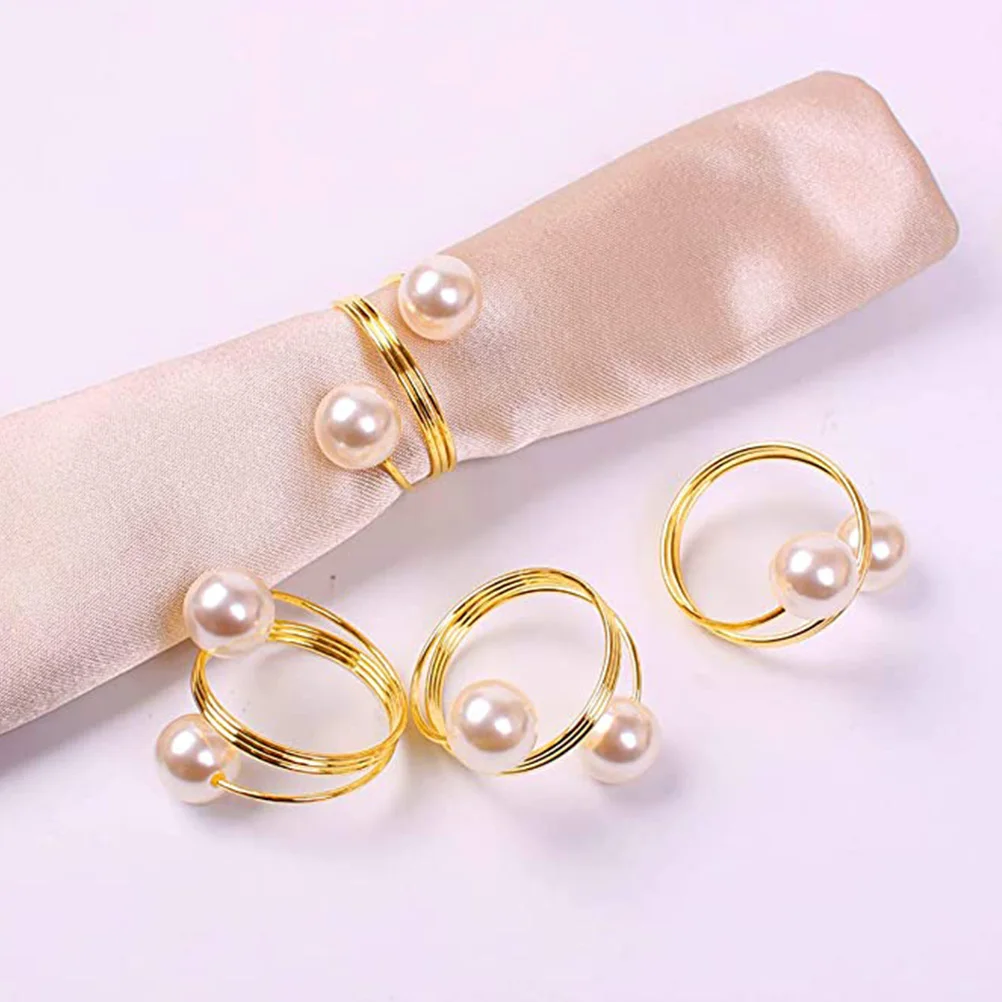 

12pcs Napkin Rings Pearl Plating Table Decor For Wedding Party Banquet Dinner Restaurant Household Creative Serviette Buckles