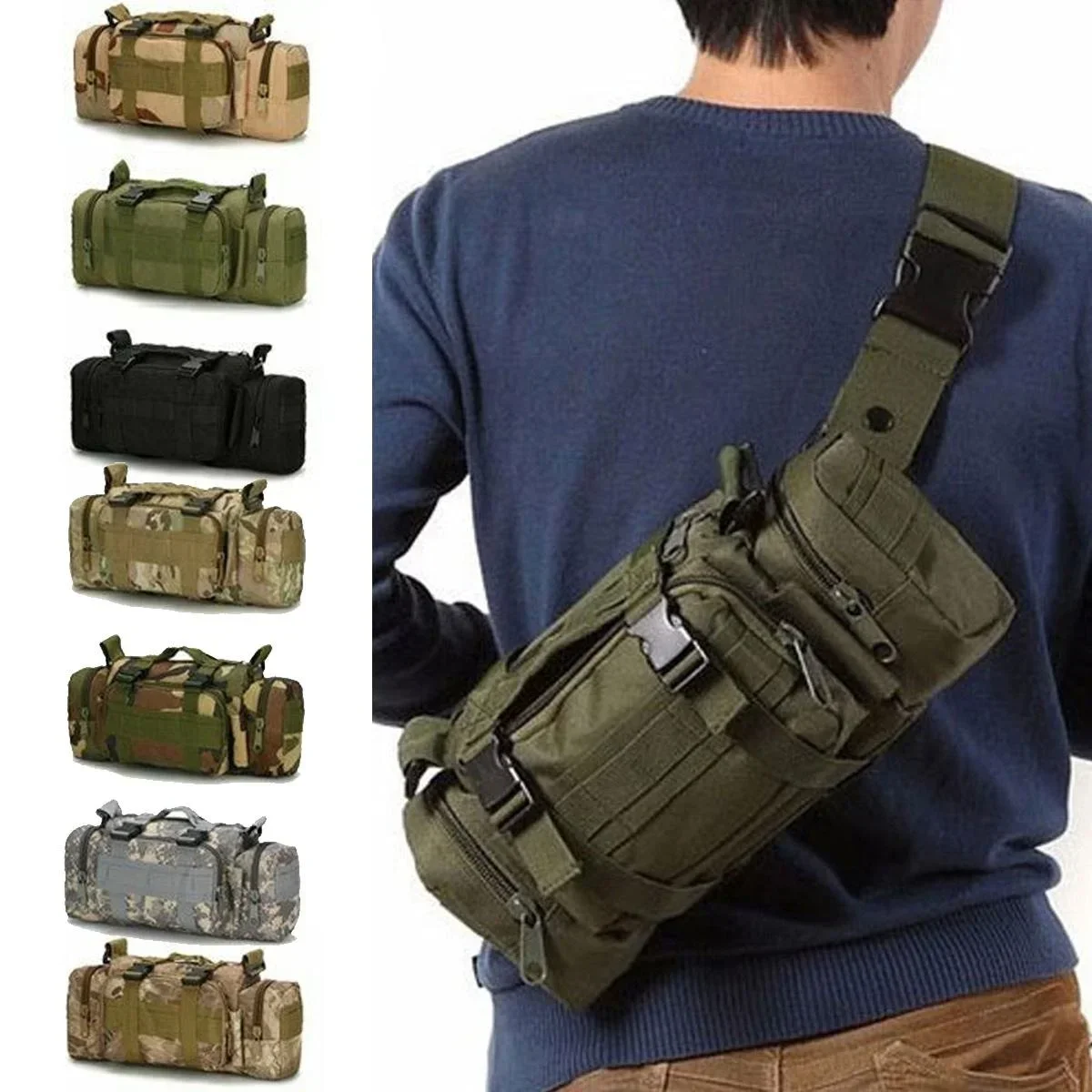 Sac de taille polochon Molle étanche, sac pour appareil photo, pochette utilitaire EDC, bandoulière avec bandoulière, transport à main