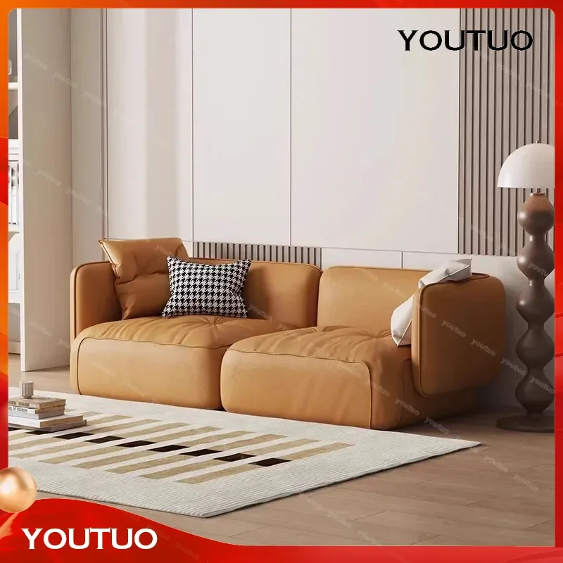  Italian Minimalist Modular Fabric Sofa Living Room Modern Light Luxury Orange Double Lazy Sofa Combination  Home