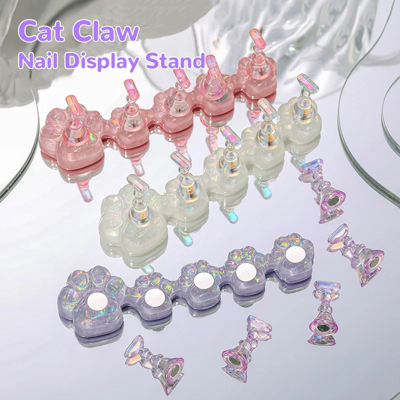 

1set Nail Display Stand Beginner Practice Base Cat Claw Nail Stand For Press On Nails Resin Showing Shelves Nail Display Tools