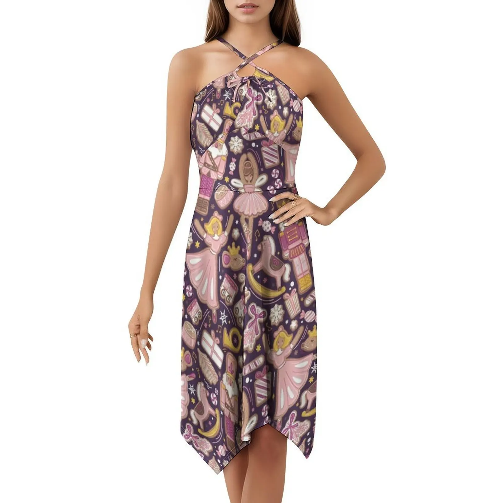 كسارة البندق الباليه الزنجبيل البسكويت اللذيذ / / فستان بوهيمي بدون أكمام متعدد الطباعة فستان حفلة عطلة الشاطئ