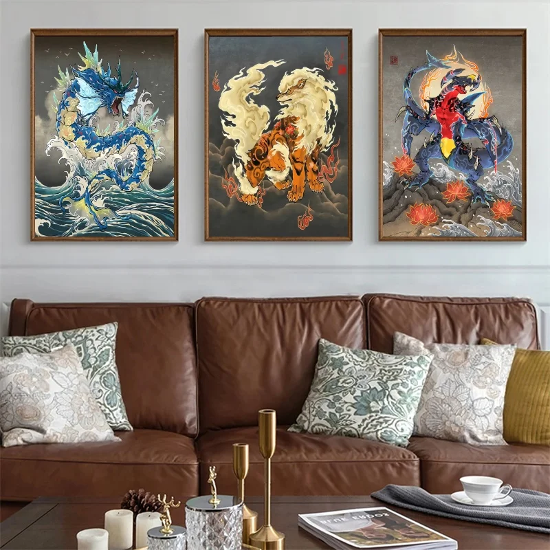 

Anime Pokemon Retro Art Style Canvas Painting Picture Mewtwo Greninja Lucario Print Watercolor Poster Wall Home Decor Kids Gifts