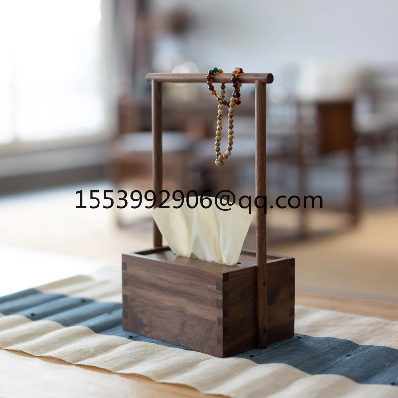 

Tea room tissue box retro black walnut simple zen new Chinese tenon and mortise solid wood napkin paper box