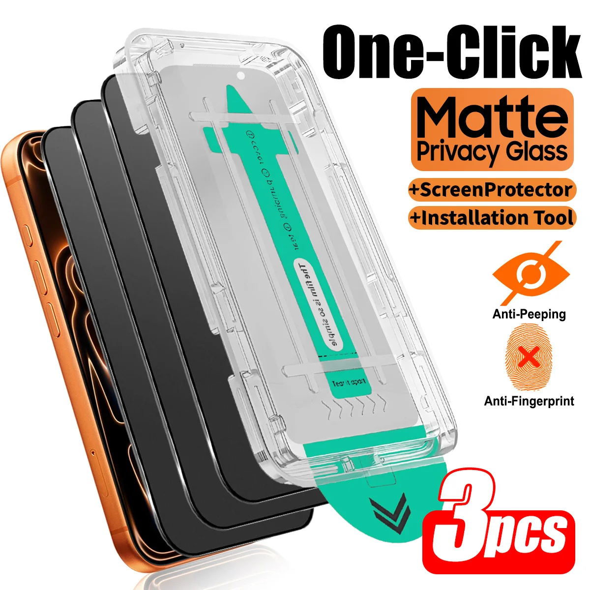 3 قطعة واقي شاشة سهل التركيب خالي من الغبار Oleophobic لهاتف iPhone 17 13 12 11 14 16 15 Pro Max XS X XR زجاج الخصوصية غير اللامع #1