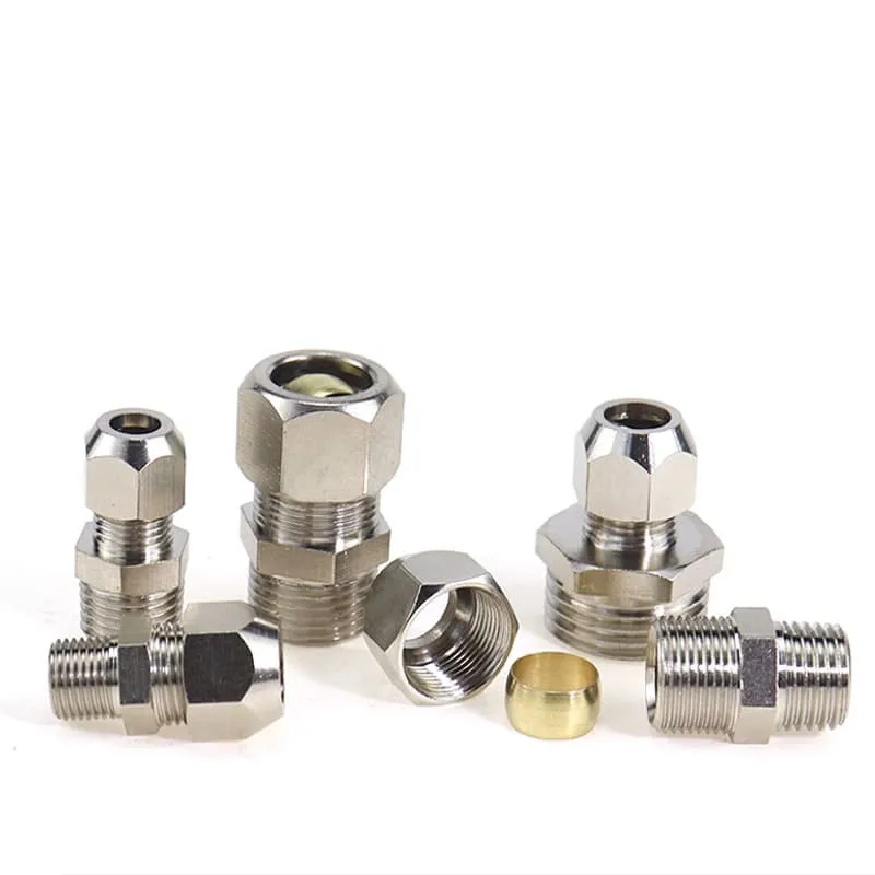 Copper Nickel Plating Ferrule Compression Pipe Fitting Connector Thread 1/8 1/4 3/8 OD 4 6 8 10 12mm Tube Adapter PC PCF PL PB