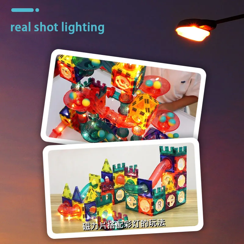 LED Magnetic Blocks Track Building Brick Bead Ball Children Toys Construction Competition Running Pipeline Building Blocks