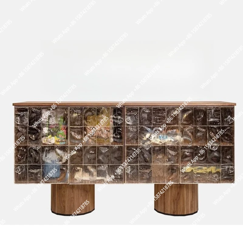 

Solid wood transparent porch, dining side cabinet, silent wind art locker, retro villa medieval