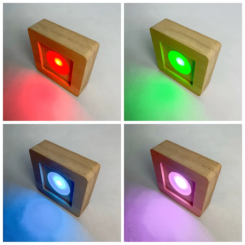 LED Light Base, Table Lamp, Wood Square USB Rechargeable for Crystal Ornament Stand Bedroom Nightstand Living Room Decor Gift