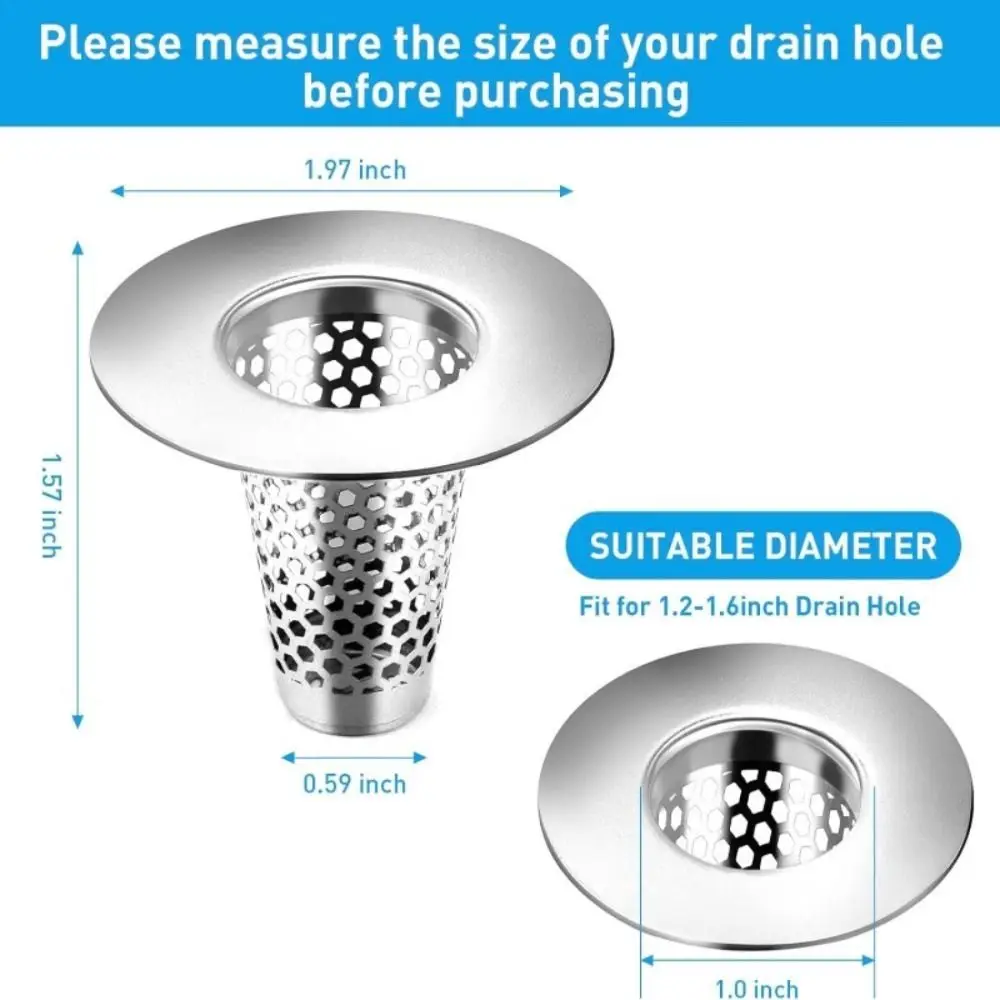 Aço inoxidável Metal Drain Coador, Anti-Odor, Prevenção do cheiro, Rede de filtro de esgoto, Prevenção de insetos Mesh, 3 Pcs