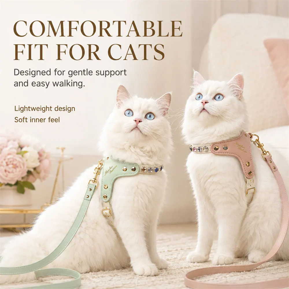 

Rhinestone PU Leather Pet Sling and Leash Set, Designed for Small Dogs and Cats