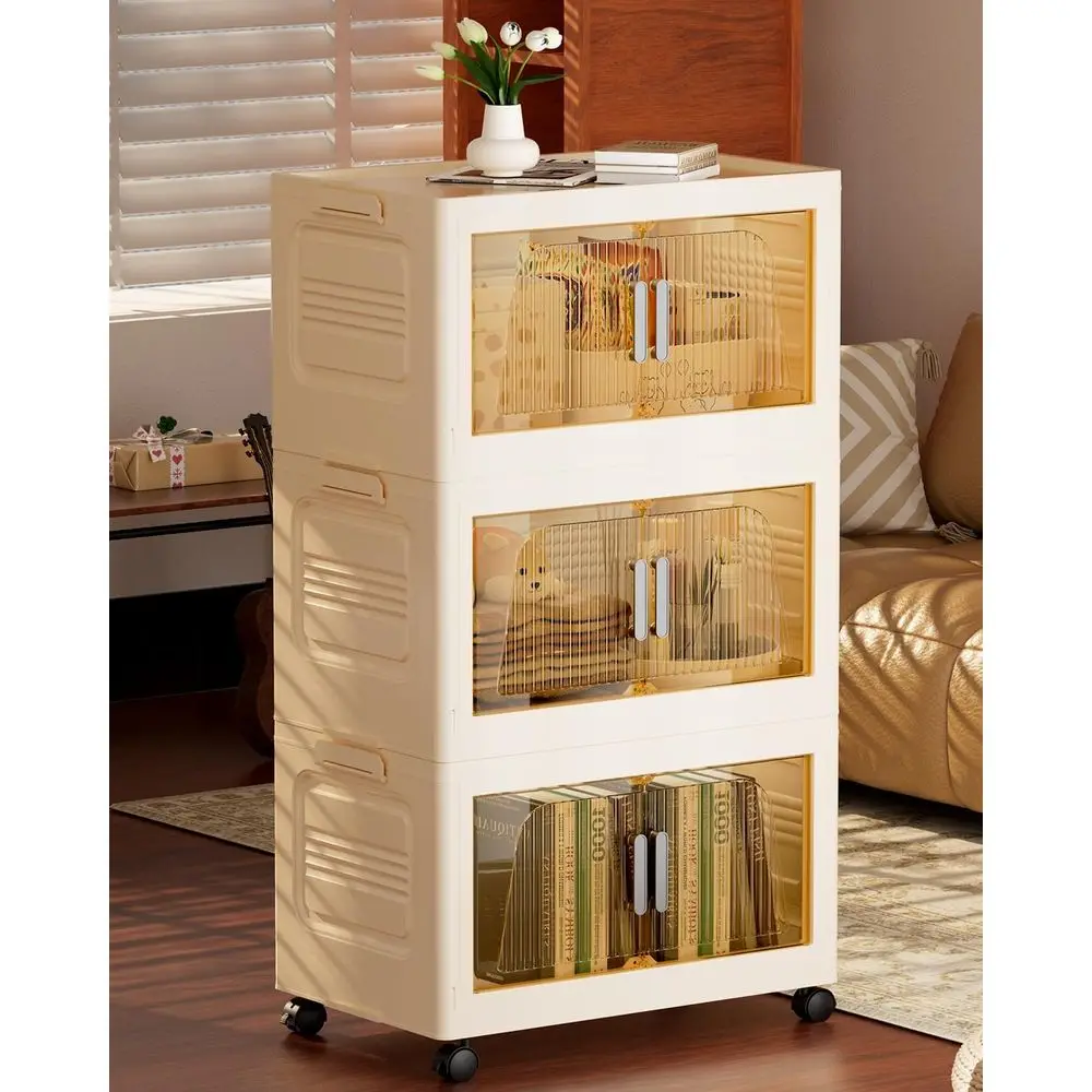 

Stackable 3-Piece Storage Bins with Lids, 57 Gallon Plastic Containers, Smooth-Rolling Wheels, Collapsible Organizers for Home,