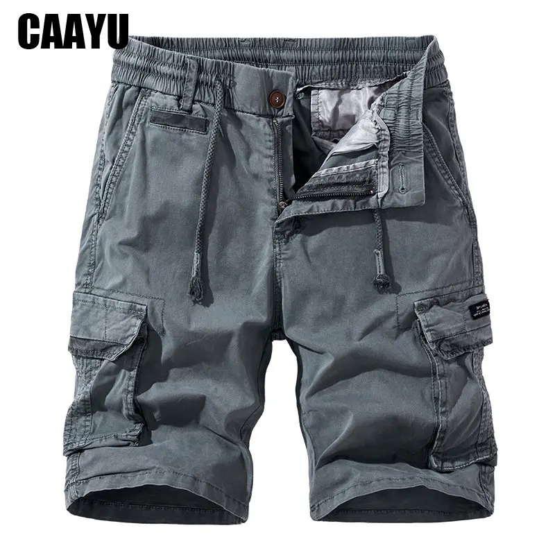 CAAYU Summer Men Cargo Tactical Short Pants Multi Pocket Shorts Men Japanese Streetwear Casual Fashion Jogger Outdoor Gray Pants