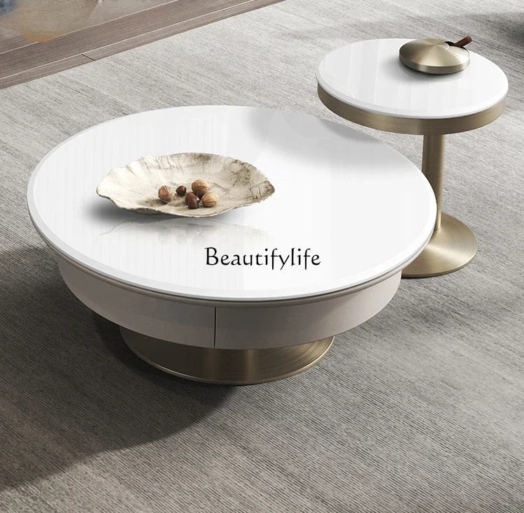 

lxItalian Simple Luxury Jade Stone Modern Minimalist Coffee Table Combination Home Small Apartment