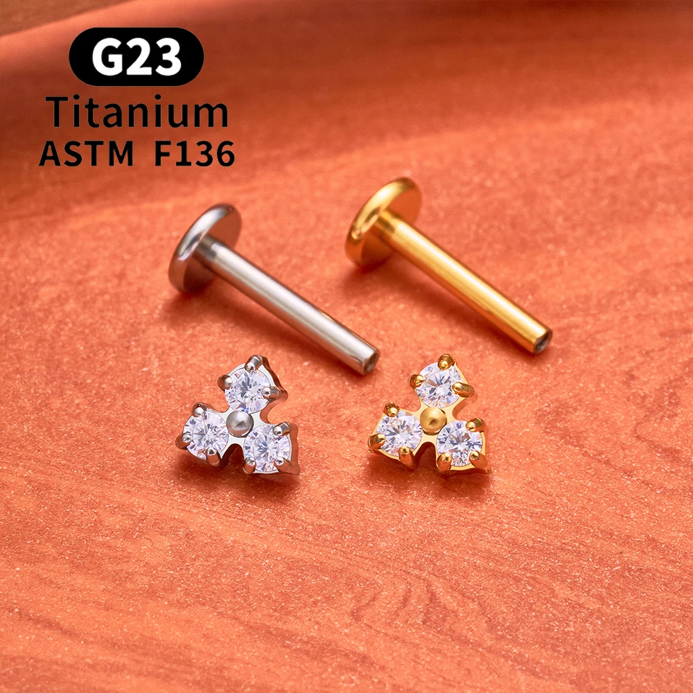 ASTM F136 Titan Tiny Trinity CZ Blumen-Labret-Stud 16G Knorpel-Ohrring Nasen-, Lippen-, Tragus-, Conch-, Helix-, Ohrläppchen-Piercing-Schmuck – Detail 6