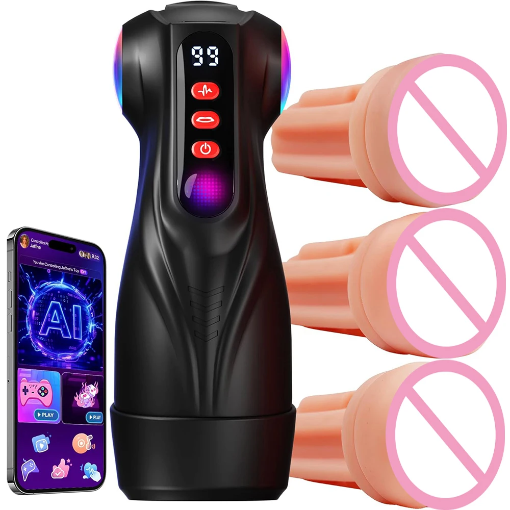 Male Masturbator Sex Toys for Men 3 Sleeves AI Sync Pocket Pussy Penis Pump with 9 Sucking  9 Vibrating APP Adult Toys Mens 18+