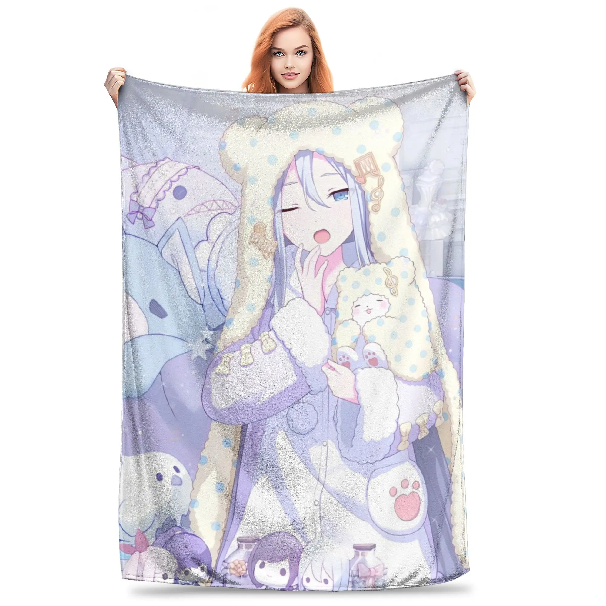 Yoisaki Kanade Blanket Flannel Project Sekai Super Soft Throw Blankets for Airplane Travel Bedspread