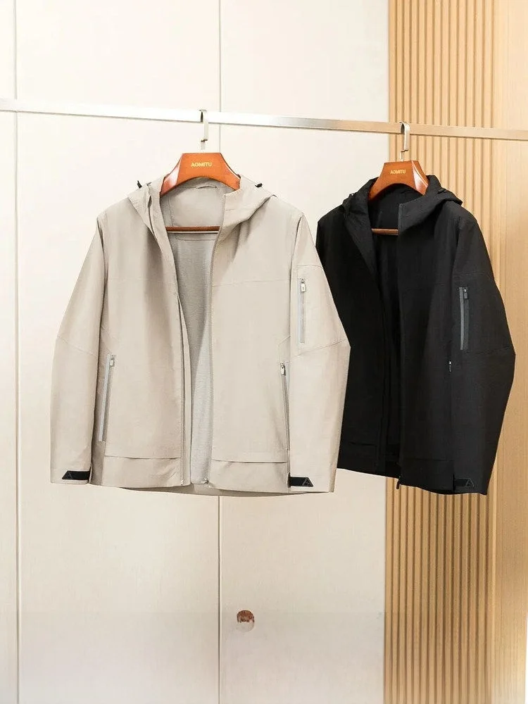 

Warm Lightweight Three-Proof Hooded Outdoor Jacket for Men Casual Autumn Winter Business Commuting Coat Polyester Fabric Zipper