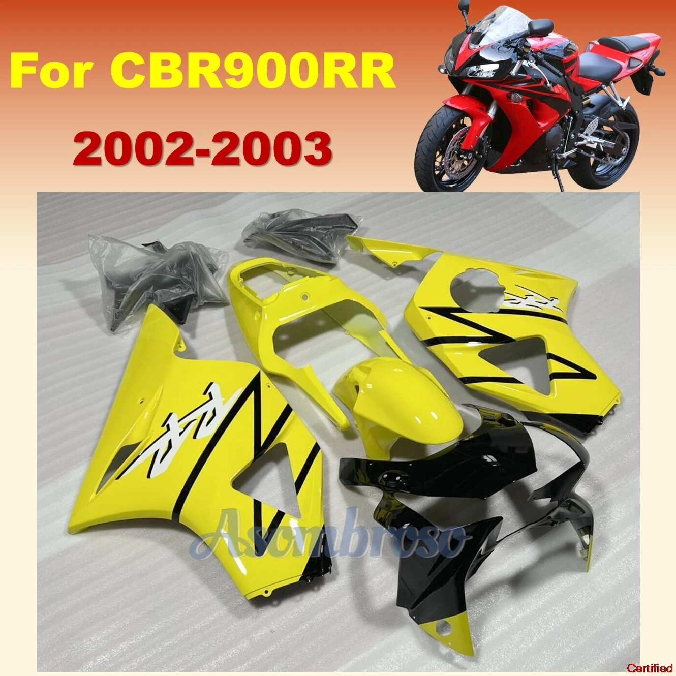 Ajuste para Honda CBR954RR 954 2002 2003 carenados amarillos y negros CBR 954 CBR 954RR 02 03 kit de carenado de pintura personalizada