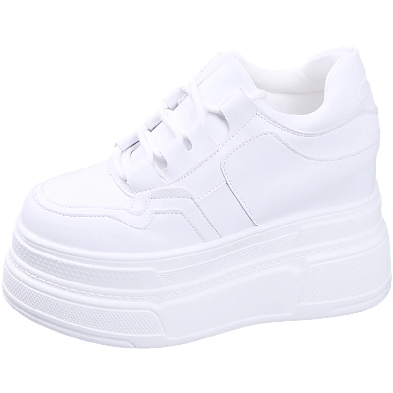 2024 Spring Women Vulcanize Shoes with 10CM Wedge Heels and Platform Soles for Short Girls and Skinny Look in Small White Shoes