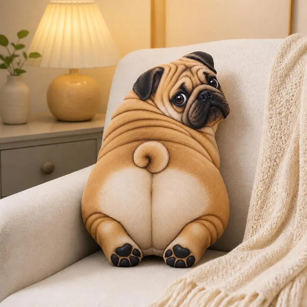Adorable Pug Shaped Pillow Stuffed Cushion Dog Throw Pillow for Sofa Home Decor Gift for Dog Lovers Living Room Chair Accent