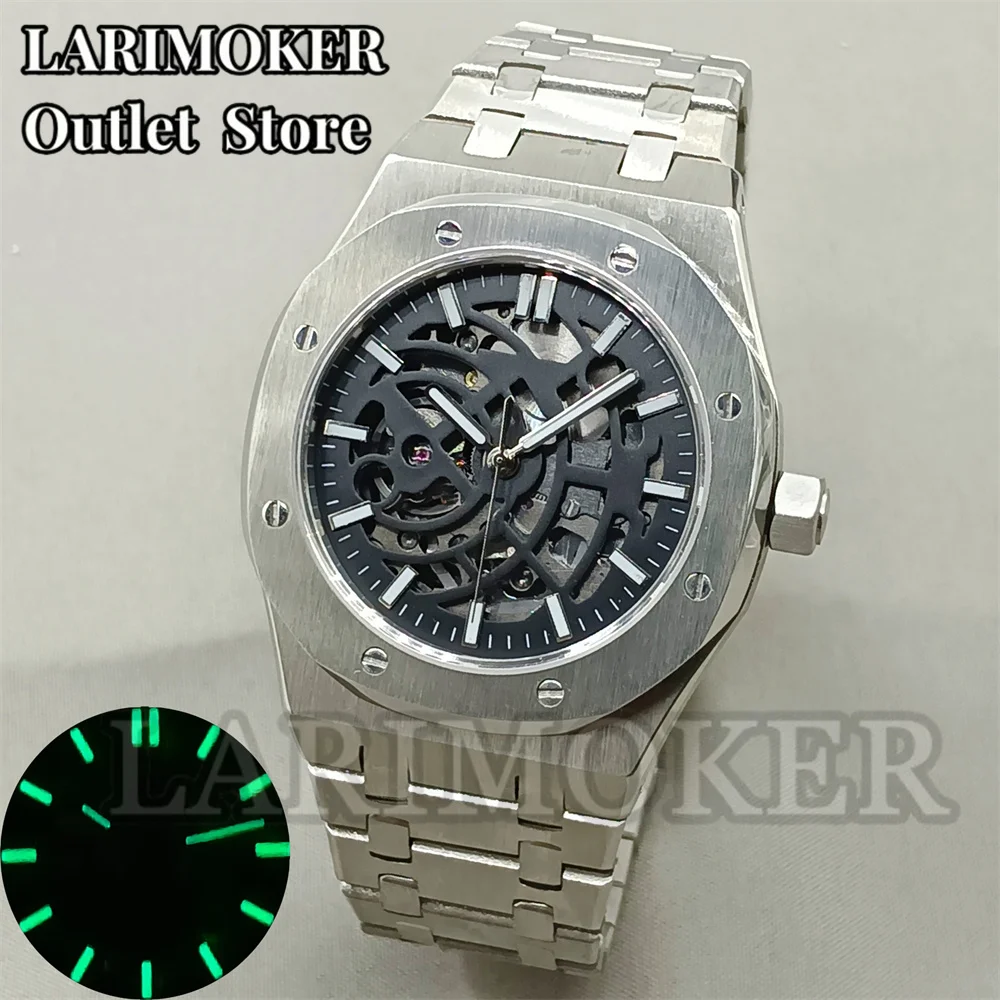 LARIMOKER 41mm men\'s watch Stainless steel case Stainless steel strap  sapphire glass, using NH72 Hollow out movement