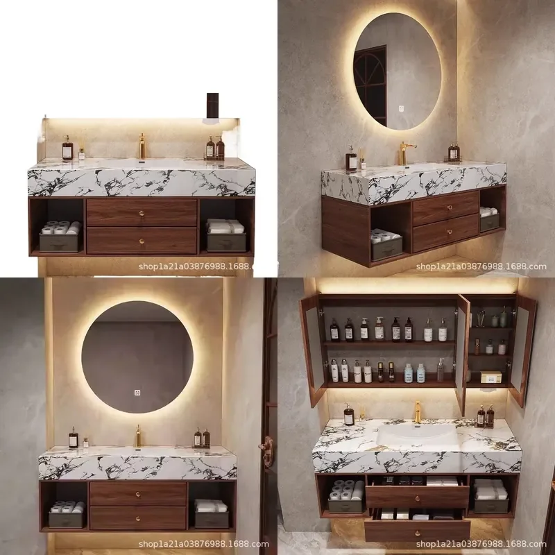 Seamless Slate Integrated Ceramic Bathroom Vanity with Wash Basin Modern Simple Sink Cabinet Combo for Home Bath
