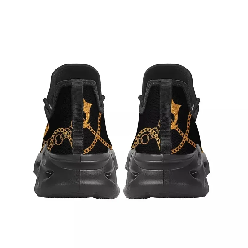 2022 Luxury Floral Women Black Shoes Lace Up Ladies Platform Sneakers Party Outdoor Couple Flat Golden Chain Dropship
