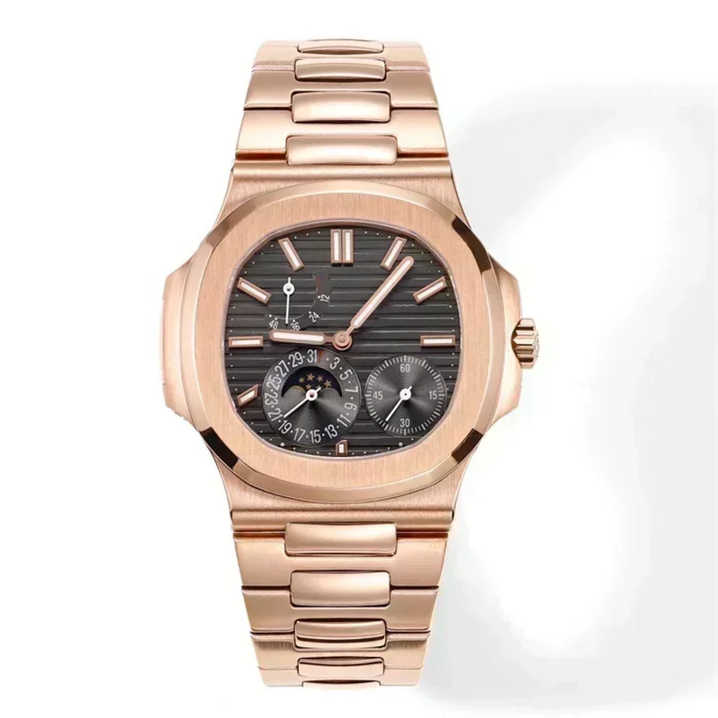 ساعة رجالية ذات علامة تجارية فاخرة أوتوماتيكية ميكانيكية متعددة الوظائف ساعات من الفولاذ المقاوم للصدأ والياقوت والجلود للرجال