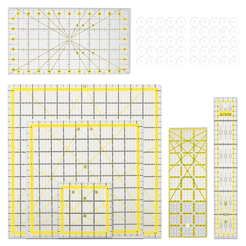 

B28C-Acrylic Quilting Ruler Set With Double-Colored Grid Lines, Clear Mark Square Ruler Quilting Templates For Sewing,Drawing Du