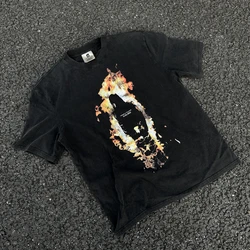 Frog Drift Saint OF Michael Streetwear Fashion Flame Graphics Printed Vintage Clothing Loose Oversized Tops Tees T Shirt For Men