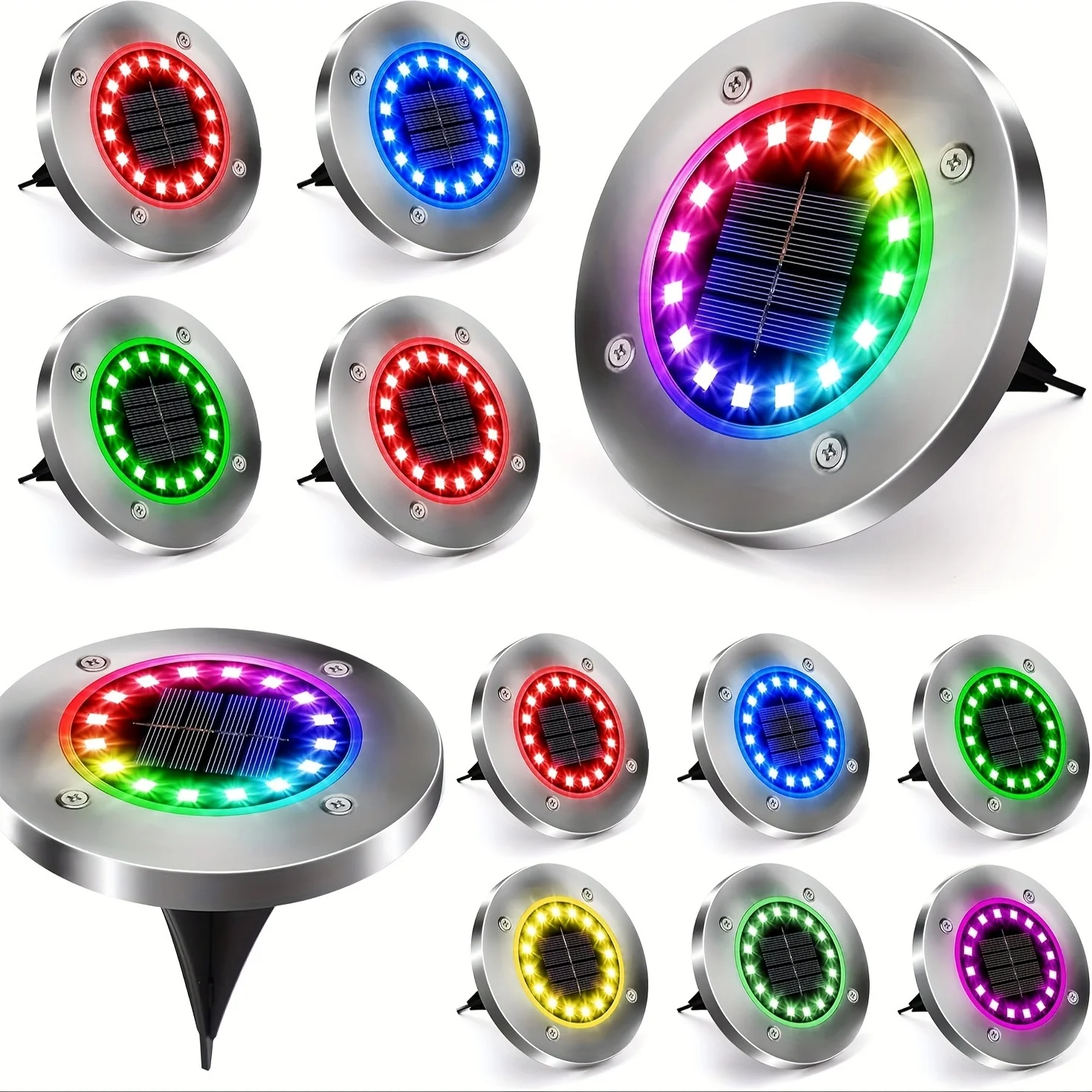 16 LEDs mehrfarbige Solar-Bodenleuchten, Außendekoration, Weihnachts-LED-Leuchten für Garten, Hof, Weg, Auffahrt, Deck, Camping – Detail 2