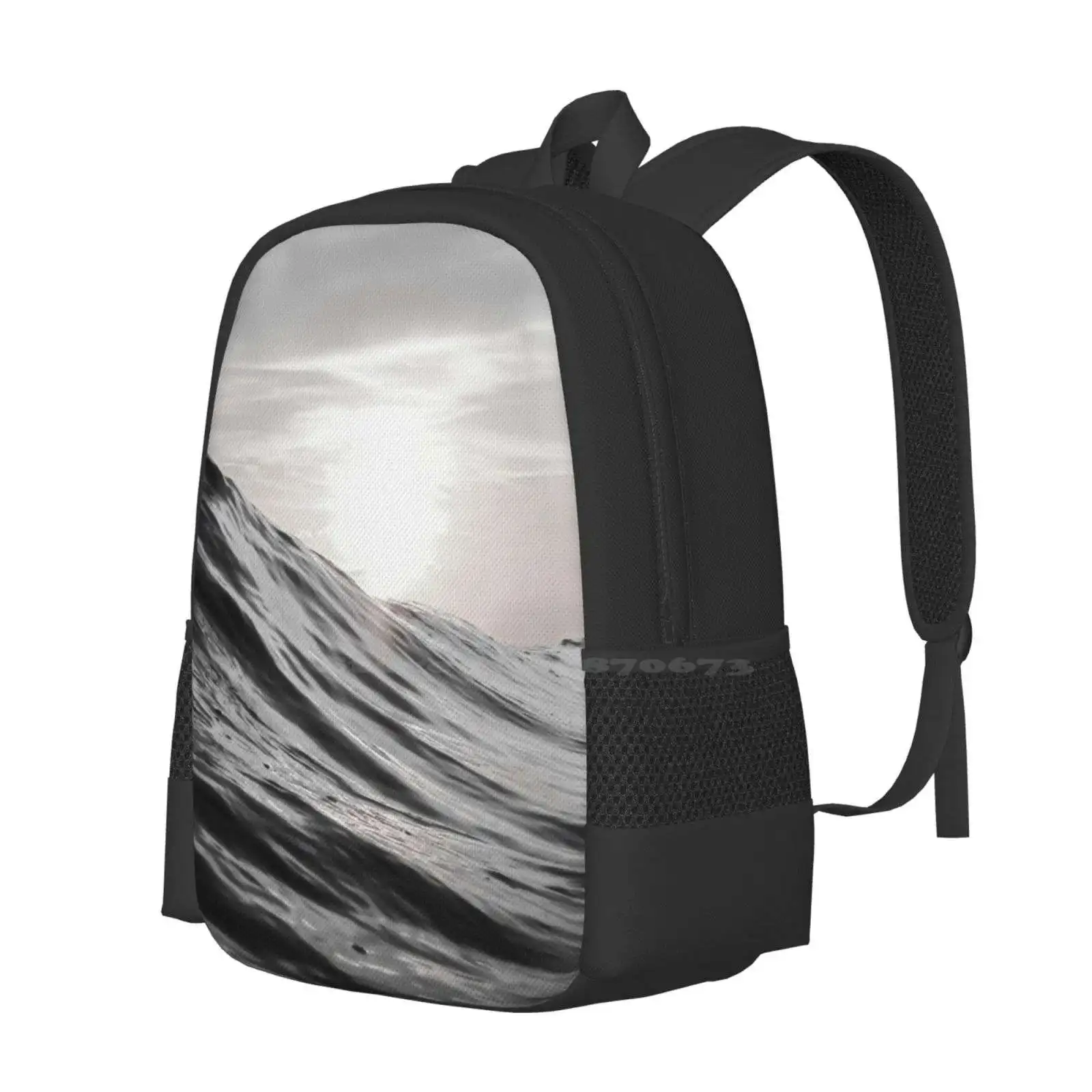 Motion Of Water Pattern Design Bagpack School Bags Water Ocean Sea Wave Motion Nature Smooth Surfing Black And White Zen Relax