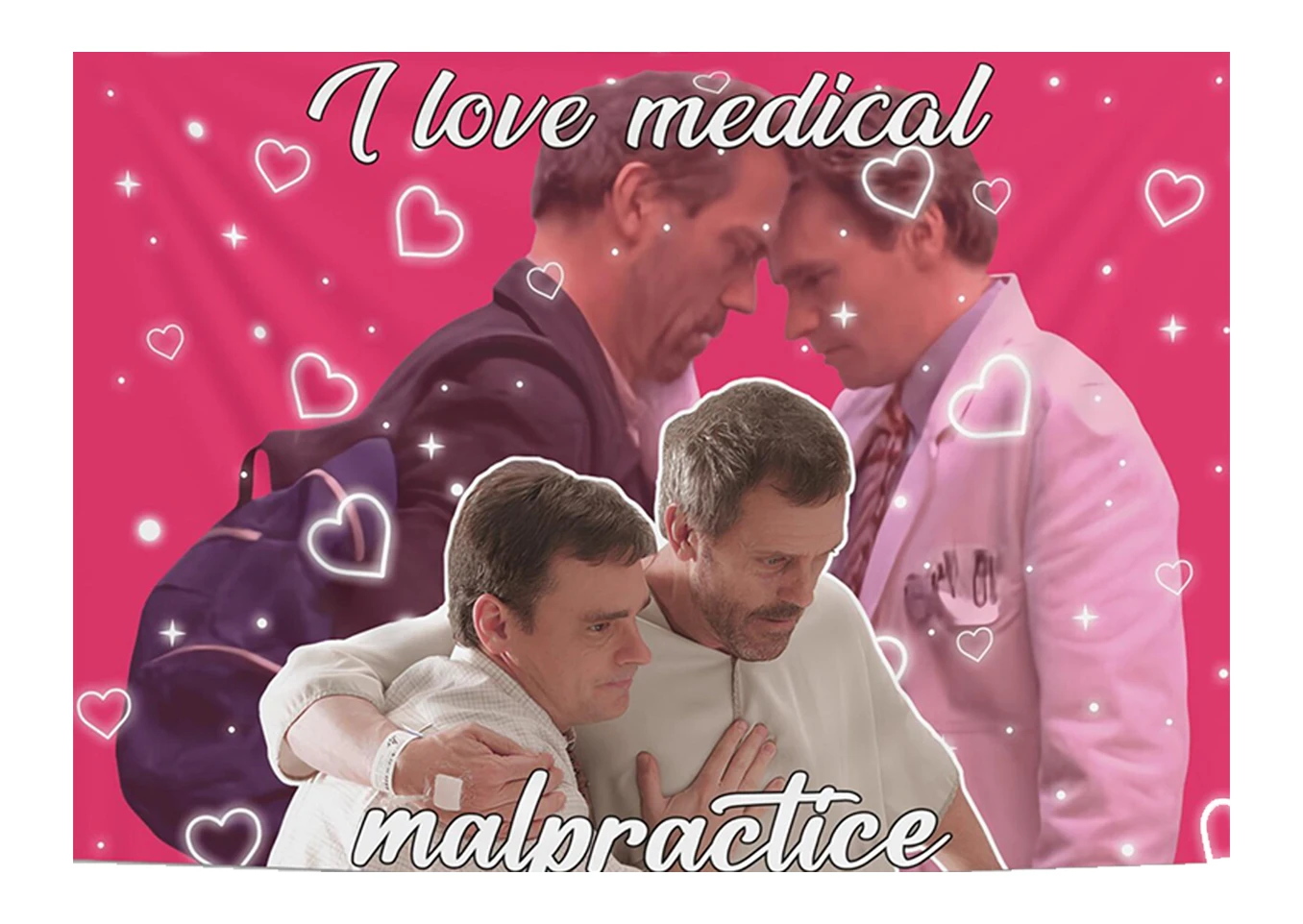 House MD Wall Tapestry  House Wilson Pink Glowing Hearts I Love Medical Malpractice Polyester Wall Hanging Backdrop For Drama