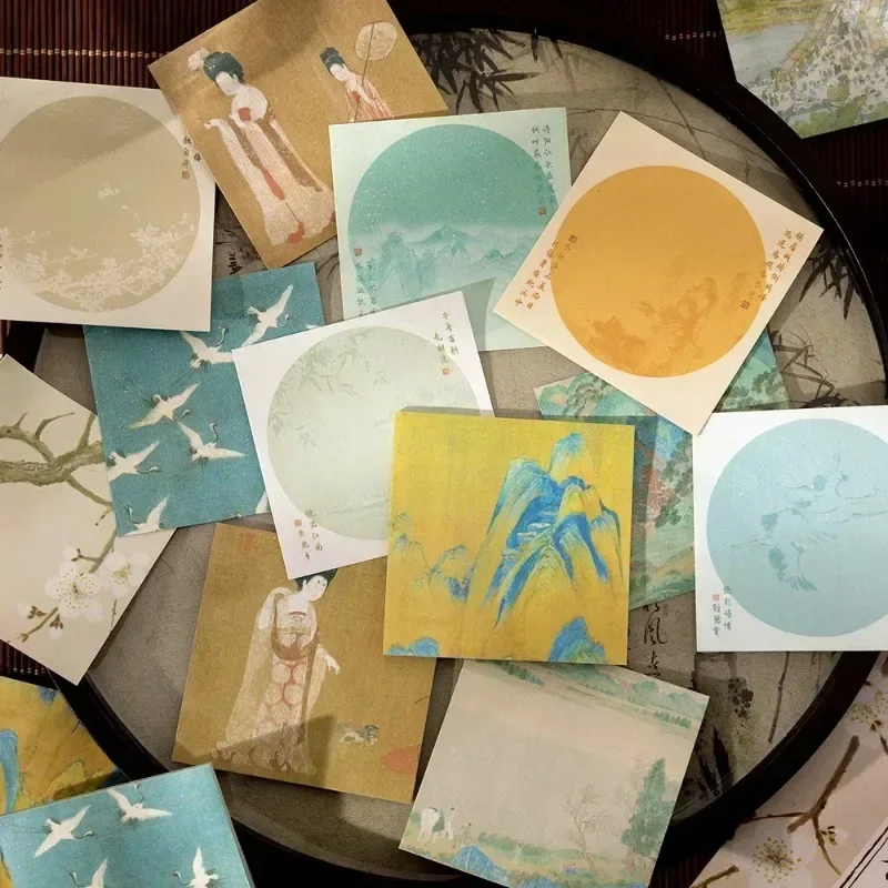 

60 шт. многофункциональные блокноты с пейзажем в китайском стиле, знаменитая живопись, сообщение, стикеры, эстетические канцелярские принадлежности