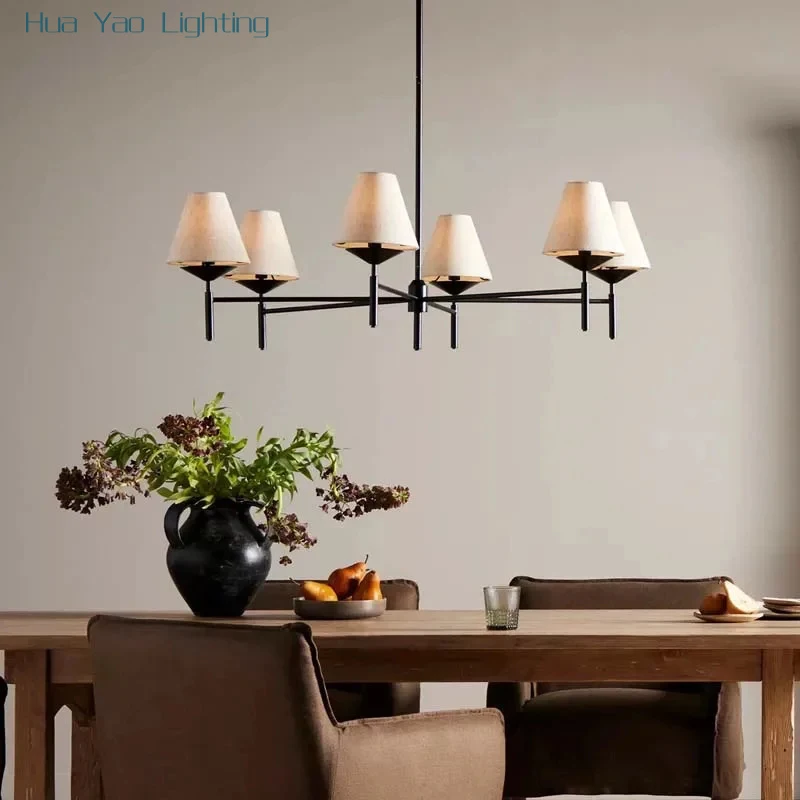 American Style Minimalist Retro Restaurant Island Counter Linear Two End Chandelier Homestay All Copper Linen Covered Chandelier