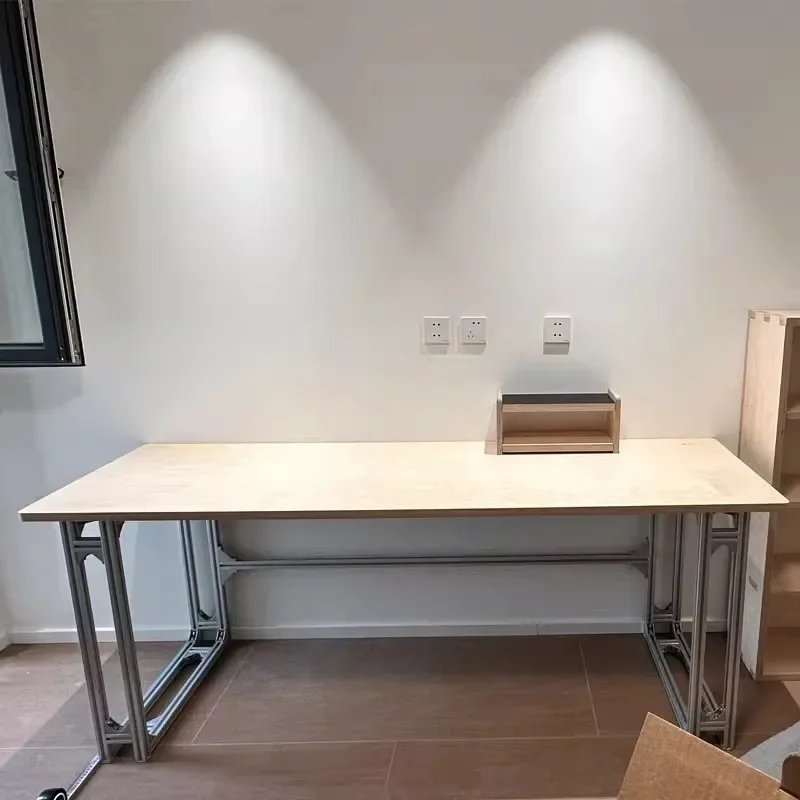 Mesa de jantar retangular simples, mesa de computador placa multicamadas de bétula, mesa de perfil de alumínio, combinação gratuita de mesa