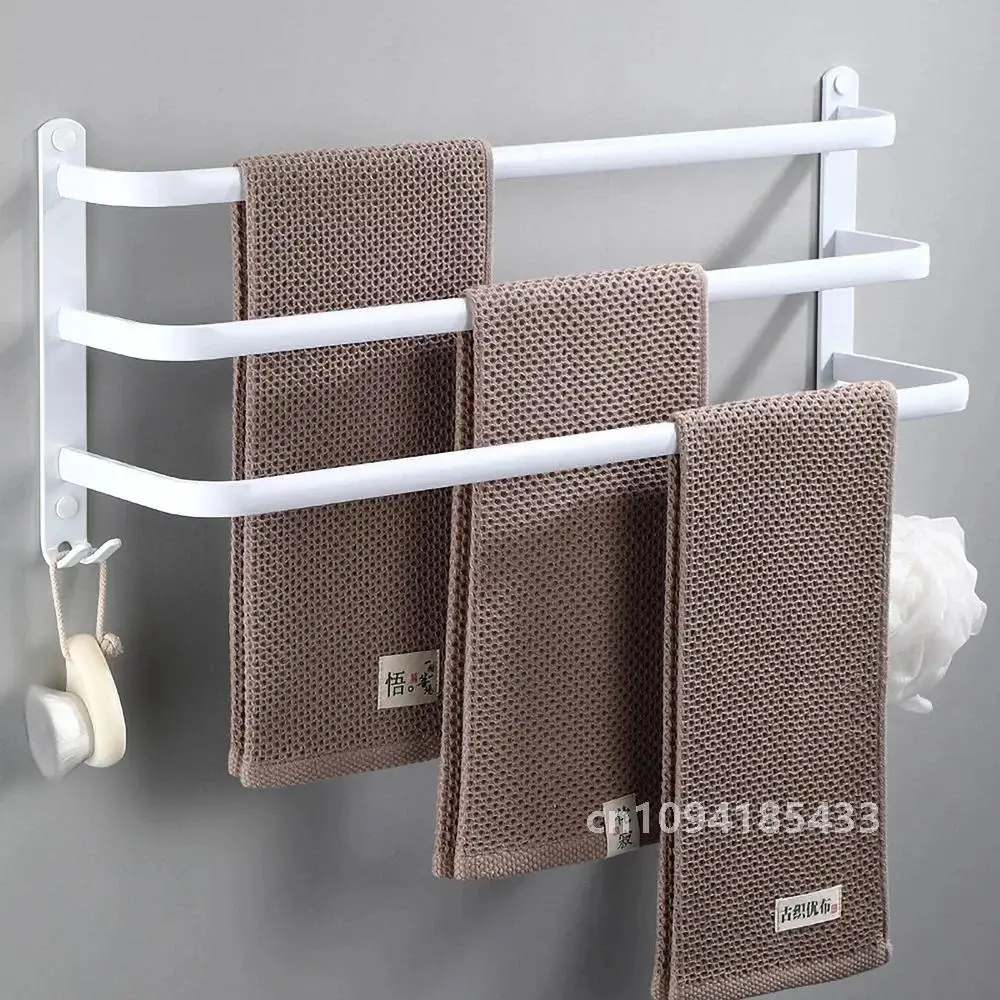 Bathroom Accessories Towel Hanger Rack Shower Towel Bar Wall Holder Organizer Hook Rail White Space Aluminum Bath Shelf Storage