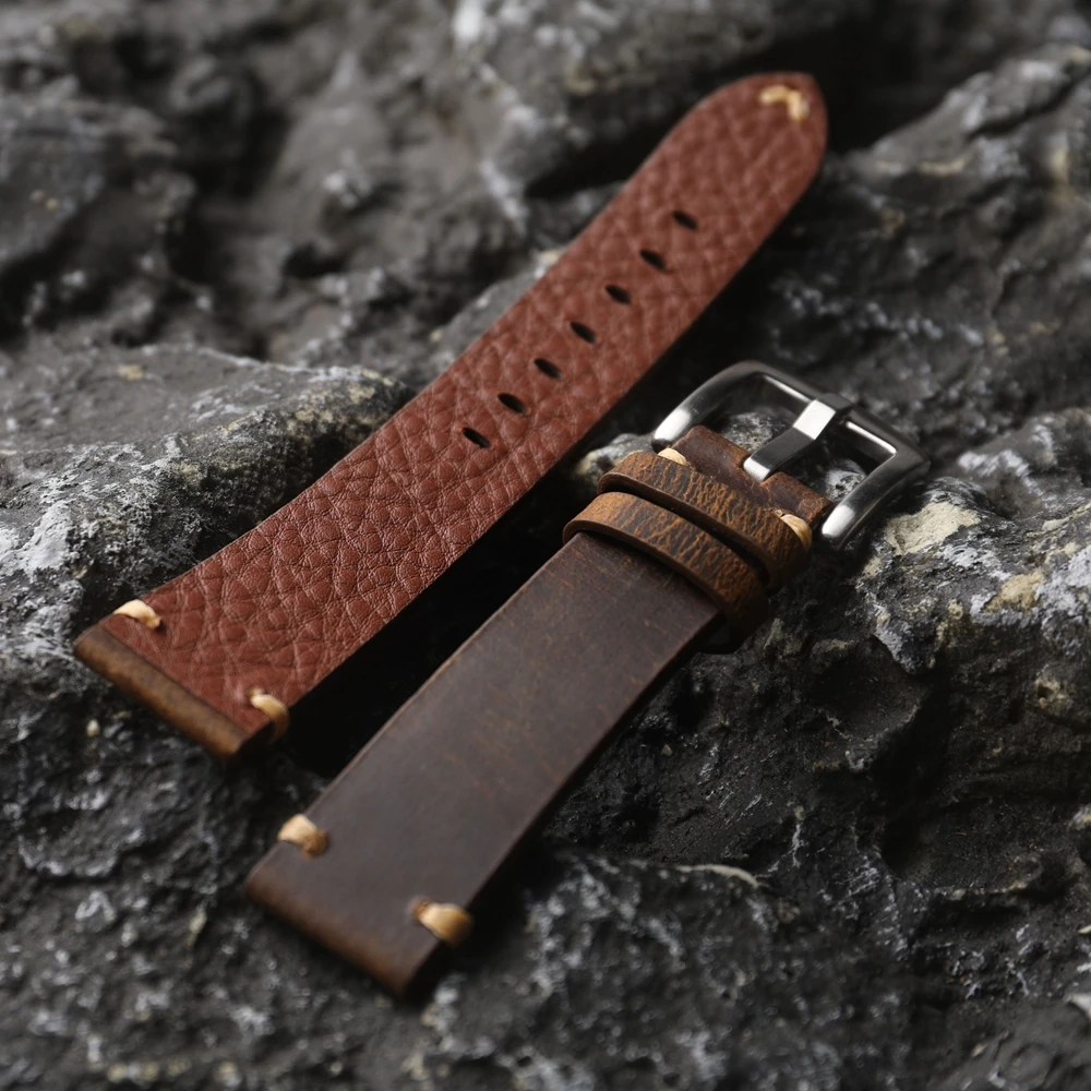 Handmade Head Layer Cowhide Leather Strap 18 19 20 21 22MM Aged Brown Italian Leather Men Watch Bracelet Suitable For Mechanical