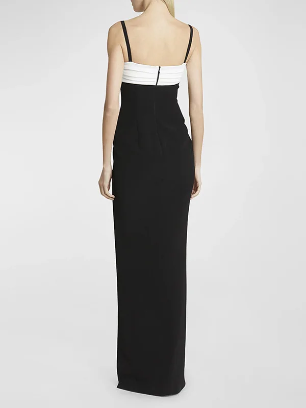 Französisches elegantes Retro-Temperament, sexy Schlitz, langes Kleid, V-Ausschnitt, ärmellos, hohe Taille, schmale Passform, figurbetonte Abendkleider für Frauen