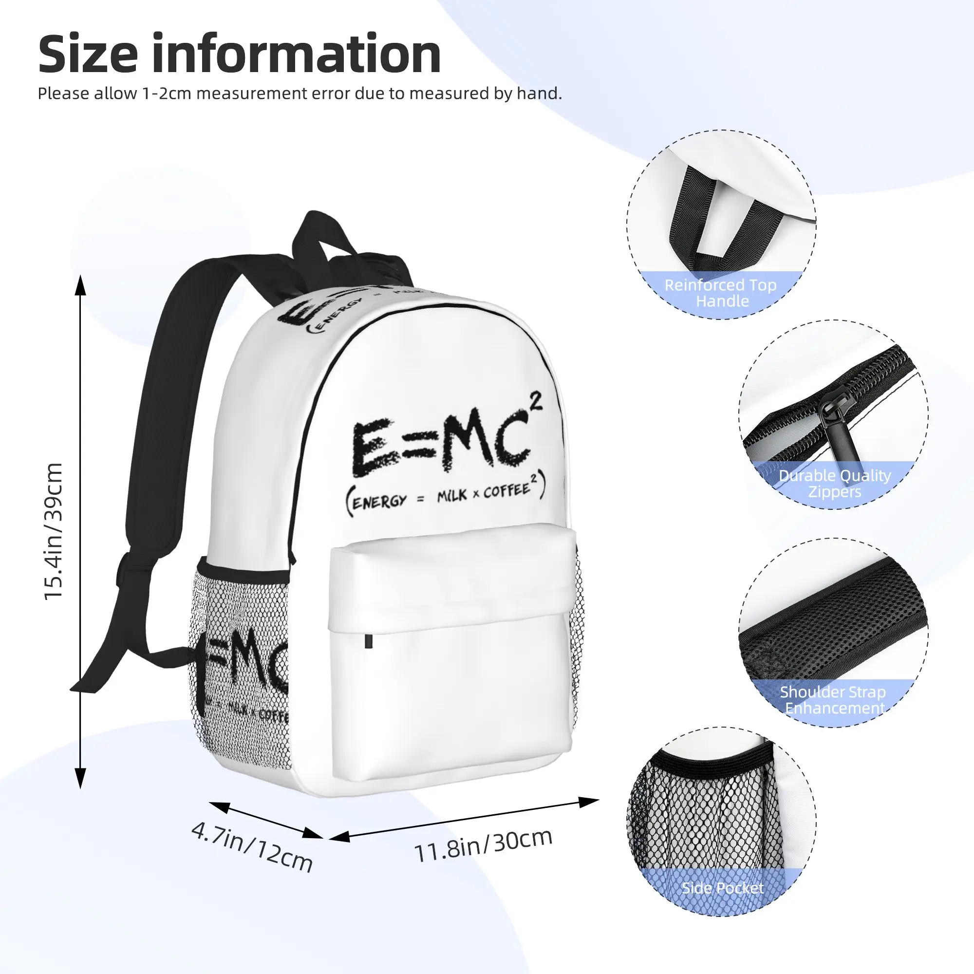 Science E = MC2 Energy milk Coffee Physics Math Backpack Hot Sale Daypack Boy Girl BookBag Shoulder Bag for Men Women School Bag