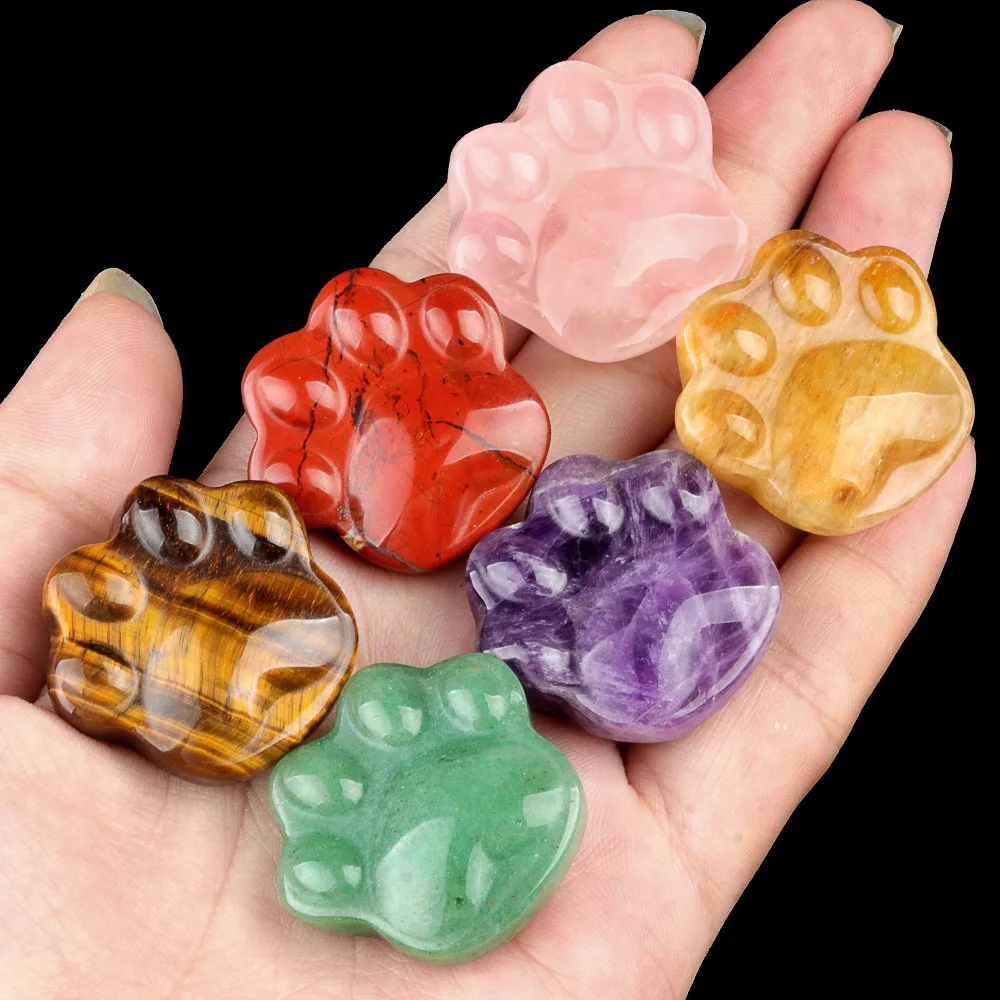 1PC Cat Paw Natural Crystal Ornaments Amethyst Rose Quartzs Beads Healing Carving Stone Home Decoracion 28x30mm