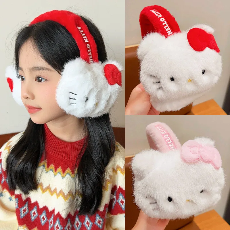 Sanrio Hello Kitty Ear Warmth for Kid Cute Kuromi Cinnamoroll Earmuff Autumn Winter Warm Windproof Plush Ear Protection Bag Gift