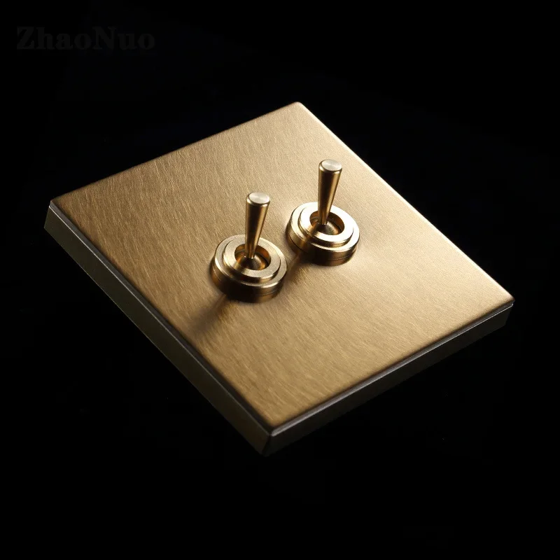 1-4 Gang 2 Way Wall Light Toggle Switch Vintage Brass Lever Stainless Steel Gold Panel 86 Type USB Socket Switch